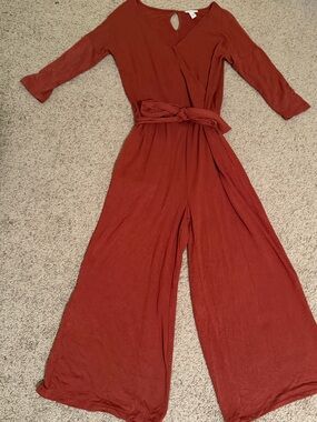 Daily Ritual Anthropologie Rust-Red Wide Leg Jumpsuit with Tie Waist
